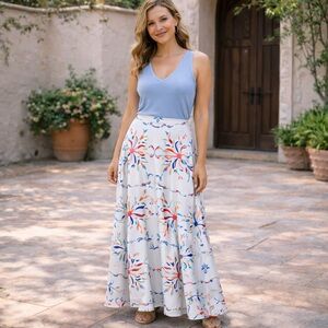 Sabina Musayev Artsy Satin Elastic Waist Abstract Art To Wear Maxi Skirt XS